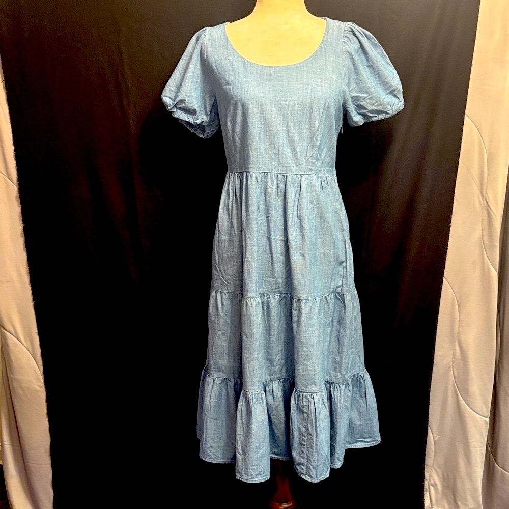 J. Crew Light Blue Tiered Midi Dress